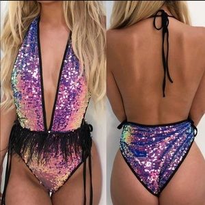 Iridescent Sequin Festival bodysuit/ Monokini